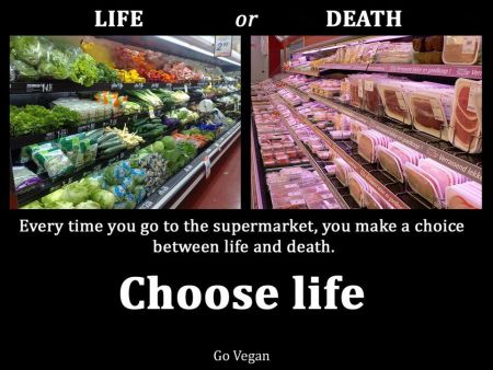 De fiecare data cand mergi la supermarket, la piata, faci o alegere intre viata si moarte. - Este alegerea ta. - Lasa animalele in pace si pastreaza-ti organele sanatoase, ramai sanatos - Alege Viata. Devino Vegan.